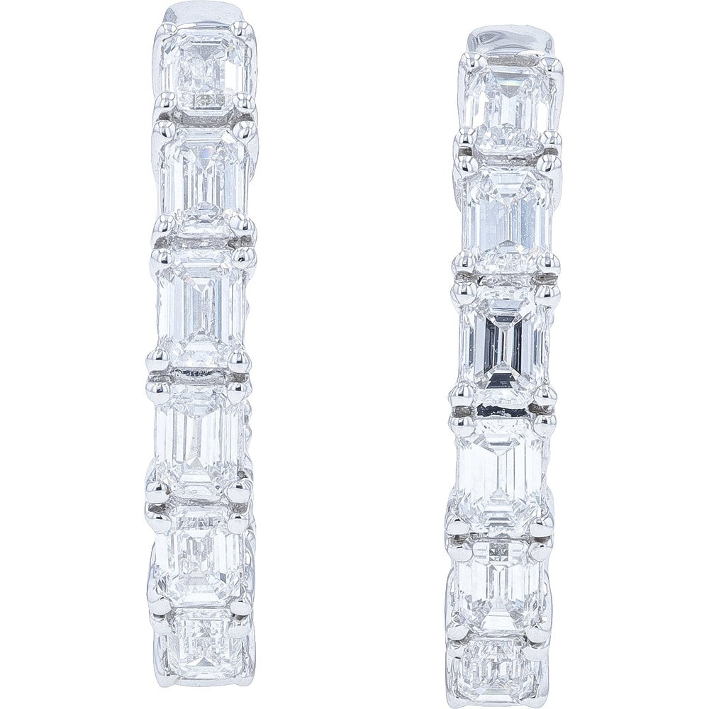 14K White Gold Inside-Out Hoop Earrings with Emerald-Cut Lab Grown Diamonds - 3.00 Carat Total Diamond Weight