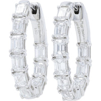 14K White Gold Inside-Out Hoop Earrings with Prong-Set Emerald Cut Lab Grown Diamonds - 2.00 Carat Total Diamond Weight