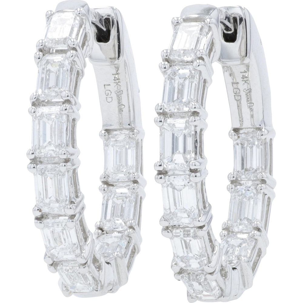 14K White Gold Inside-Out Hoop Earrings with Prong-Set Emerald Cut Lab Grown Diamonds - 2.00 Carat Total Diamond Weight