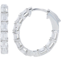 14K White Gold Inside-Out Hoop Earrings with Prong-Set Emerald Cut Lab Grown Diamonds - 2.00 Carat Total Diamond Weight