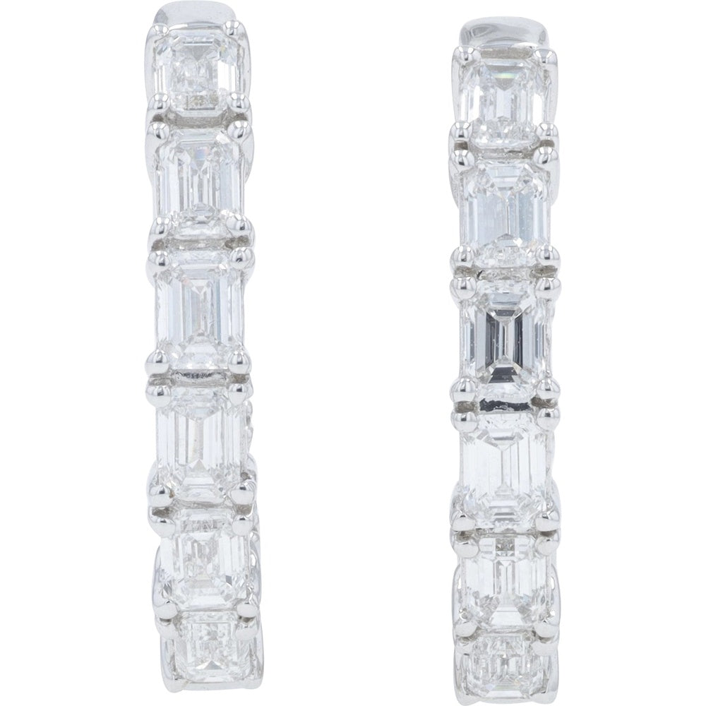 14K White Gold Inside-Out Hoop Earrings with Prong-Set Emerald Cut Lab Grown Diamonds - 2.00 Carat Total Diamond Weight