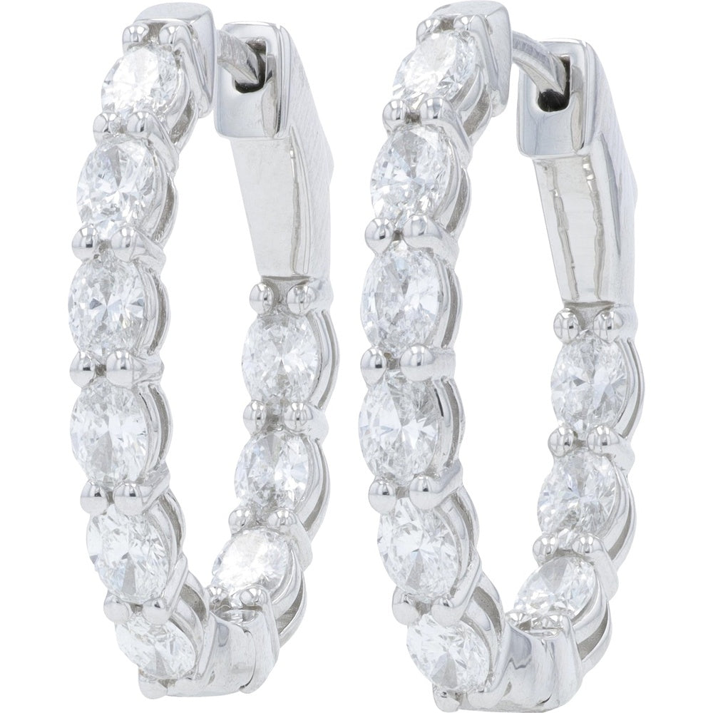14K White Gold Inside-Out Hoop Earrings with Prong-Set Lab Grown Round Diamonds - 2.00 Carat Total Diamond Weight