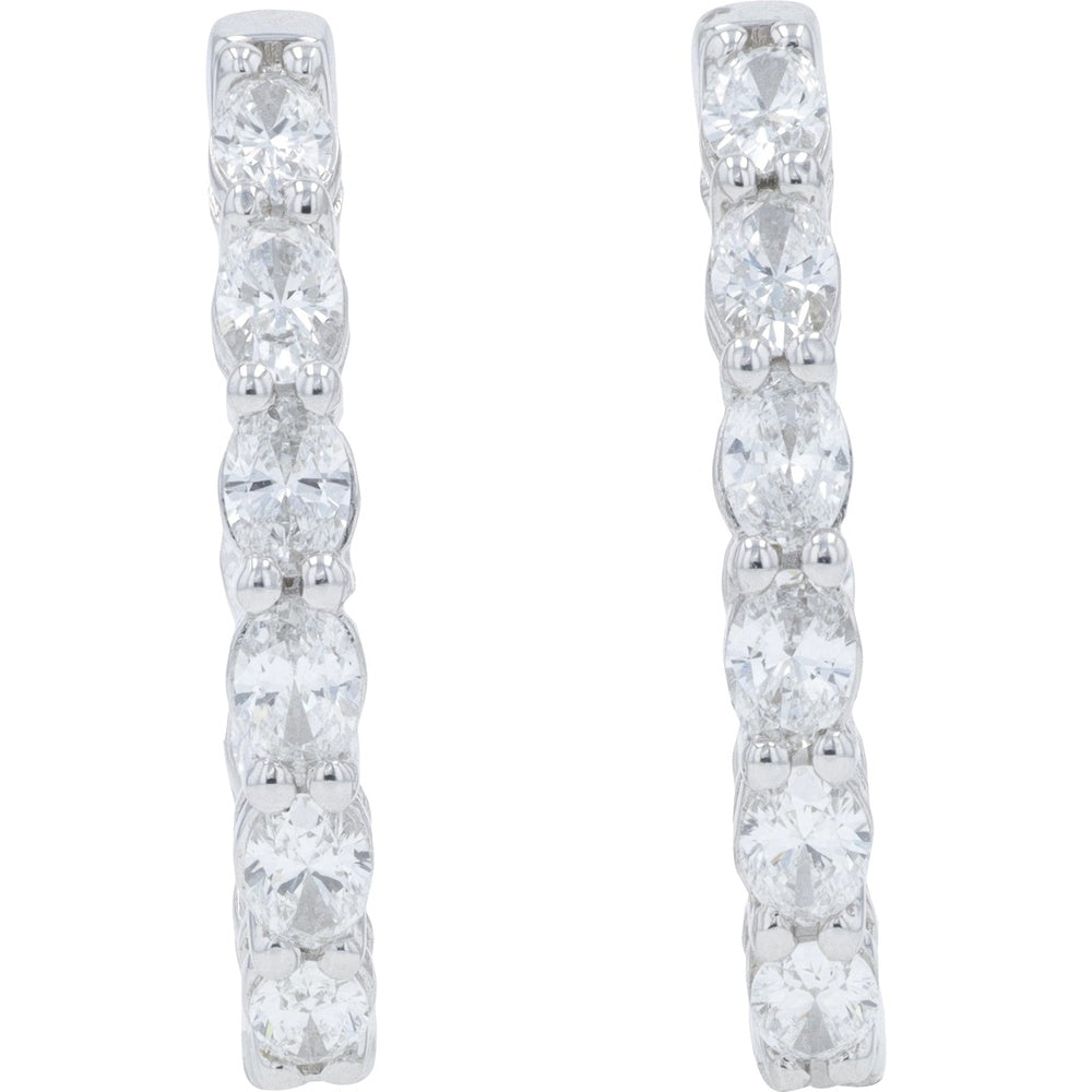 14K White Gold Inside-Out Hoop Earrings with Prong-Set Lab Grown Round Diamonds - 2.00 Carat Total Diamond Weight