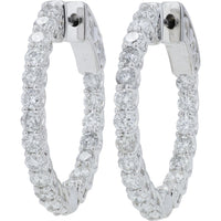 14K White Gold Inside-Out Hoop Earrings with Prong-Set Round Diamonds - 2.05 Carat Total Diamond Weight