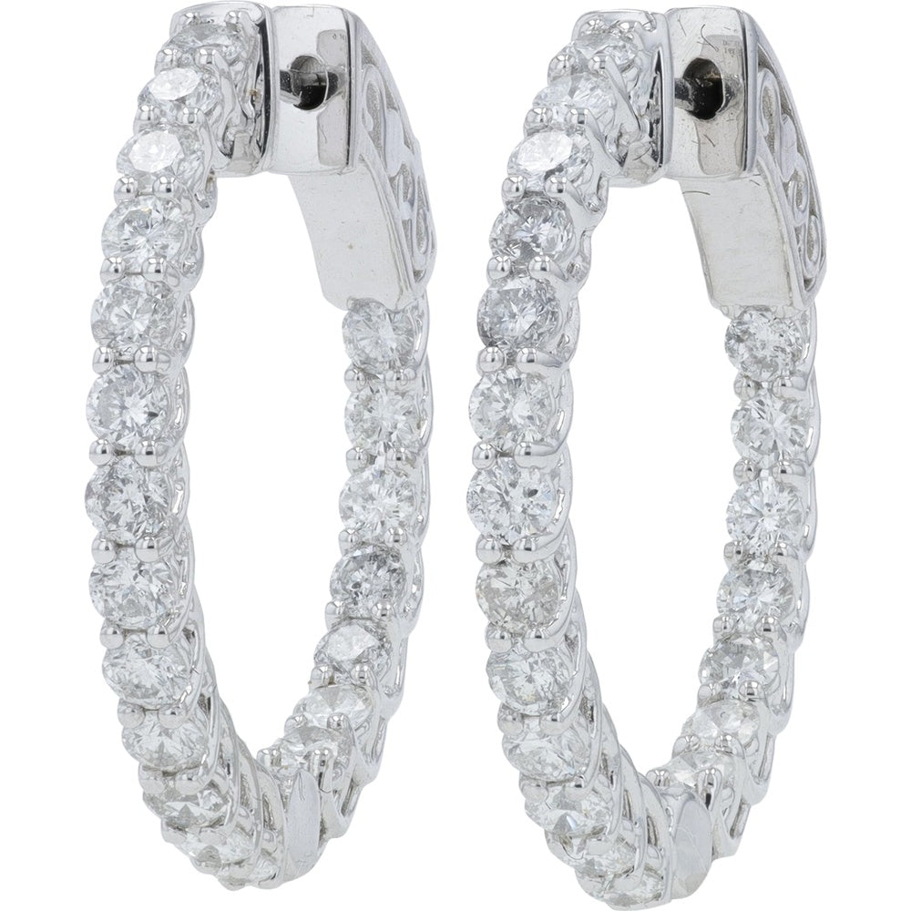 14K White Gold Inside-Out Hoop Earrings with Prong-Set Round Diamonds - 2.05 Carat Total Diamond Weight