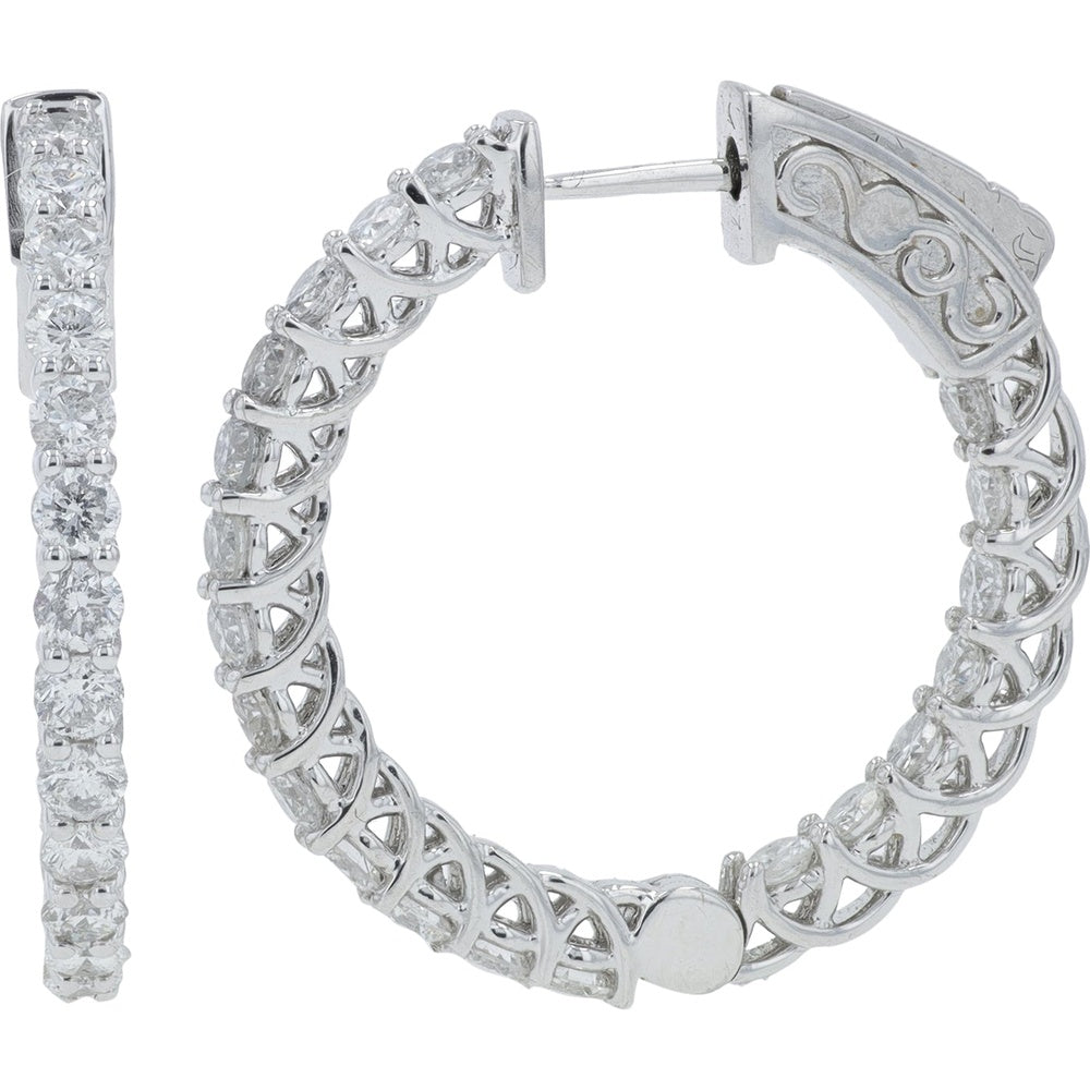 14K White Gold Inside-Out Hoop Earrings with Prong-Set Round Diamonds - 2.05 Carat Total Diamond Weight