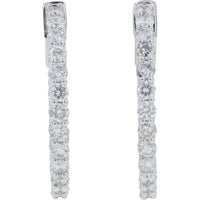 14K White Gold Inside-Out Hoop Earrings with Prong-Set Round Diamonds - 2.05 Carat Total Diamond Weight