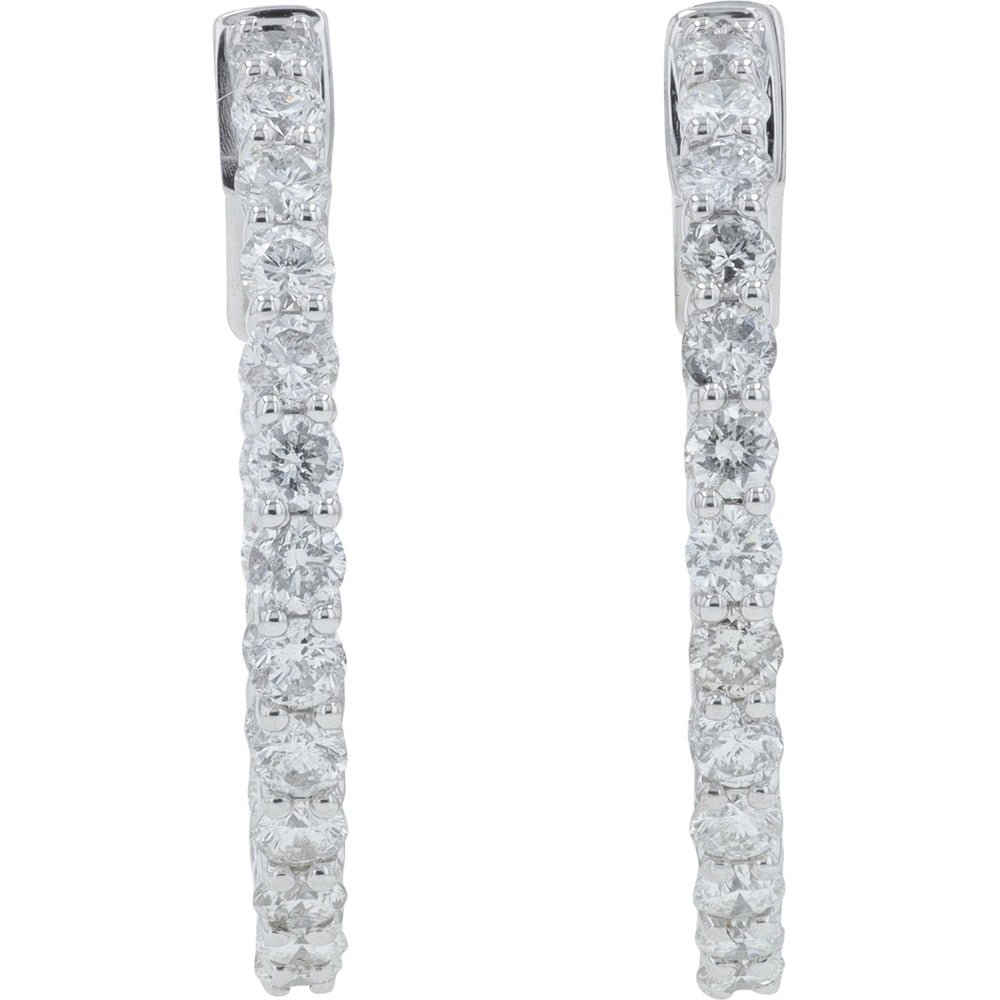 14K White Gold Inside-Out Hoop Earrings with Prong-Set Round Diamonds - 2.05 Carat Total Diamond Weight