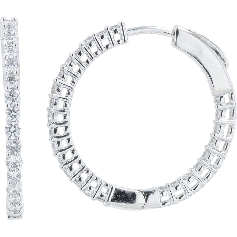 14K White Gold Inside-Out Hoop Earrings with Prong-Set Round Lab Grown Diamonds - 1.00 Carat Total Diamond Weight