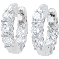 14K White Gold Inside-Out Hoop Earrings with Prong Set Round Lab Grown Diamonds - 1.75 Carat Total Diamond Weight