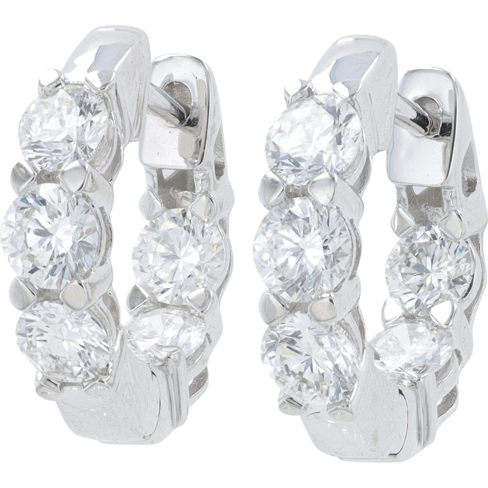 14K White Gold Inside-Out Hoop Earrings with Prong Set Round Lab Grown Diamonds - 1.75 Carat Total Diamond Weight