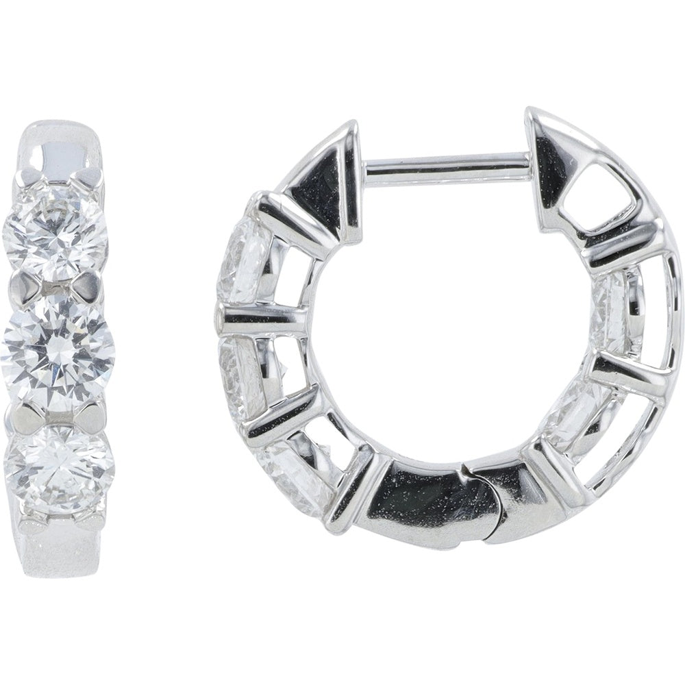 14K White Gold Inside-Out Hoop Earrings with Prong Set Round Lab Grown Diamonds - 1.75 Carat Total Diamond Weight