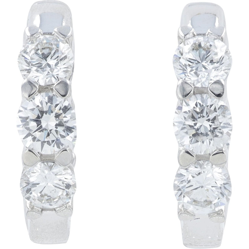 14K White Gold Inside-Out Hoop Earrings with Prong Set Round Lab Grown Diamonds - 1.75 Carat Total Diamond Weight