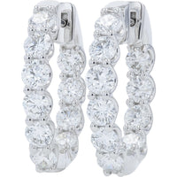 14K White Gold Inside-Out Hoop Earrings with Prong-Set Round Lab Grown Diamonds - 4.00 Carat Total Diamond Weight