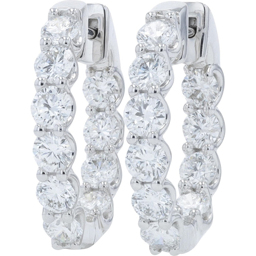 14K White Gold Inside-Out Hoop Earrings with Prong-Set Round Lab Grown Diamonds - 4.00 Carat Total Diamond Weight