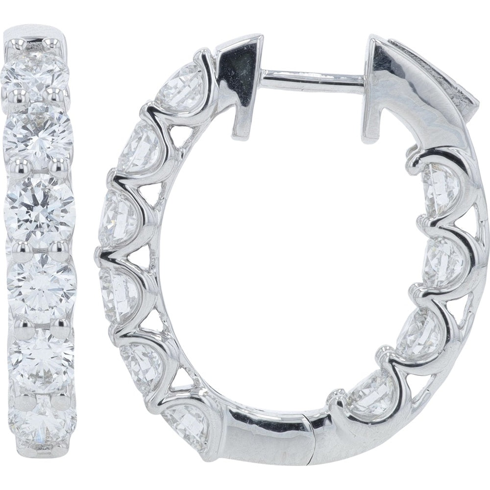 14K White Gold Inside-Out Hoop Earrings with Prong-Set Round Lab Grown Diamonds - 4.00 Carat Total Diamond Weight