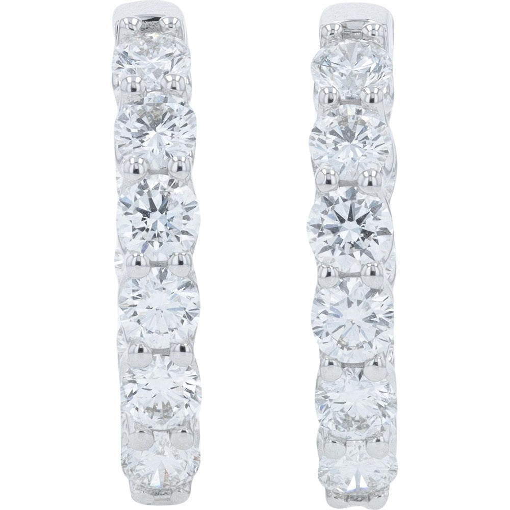 14K White Gold Inside-Out Hoop Earrings with Prong-Set Round Lab Grown Diamonds - 4.00 Carat Total Diamond Weight