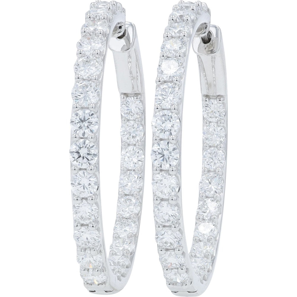14K White Gold Inside-Out Hoop Earrings with Prong-Set Round Lab Grown Diamonds - 7.00 Carat Total Diamond Weight