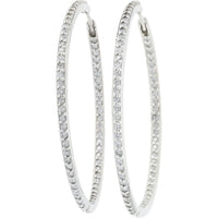 14K White Gold Inside - Out Hoop Earrings with Round Diamonds - 1.50 Carat Total Diamond Weight