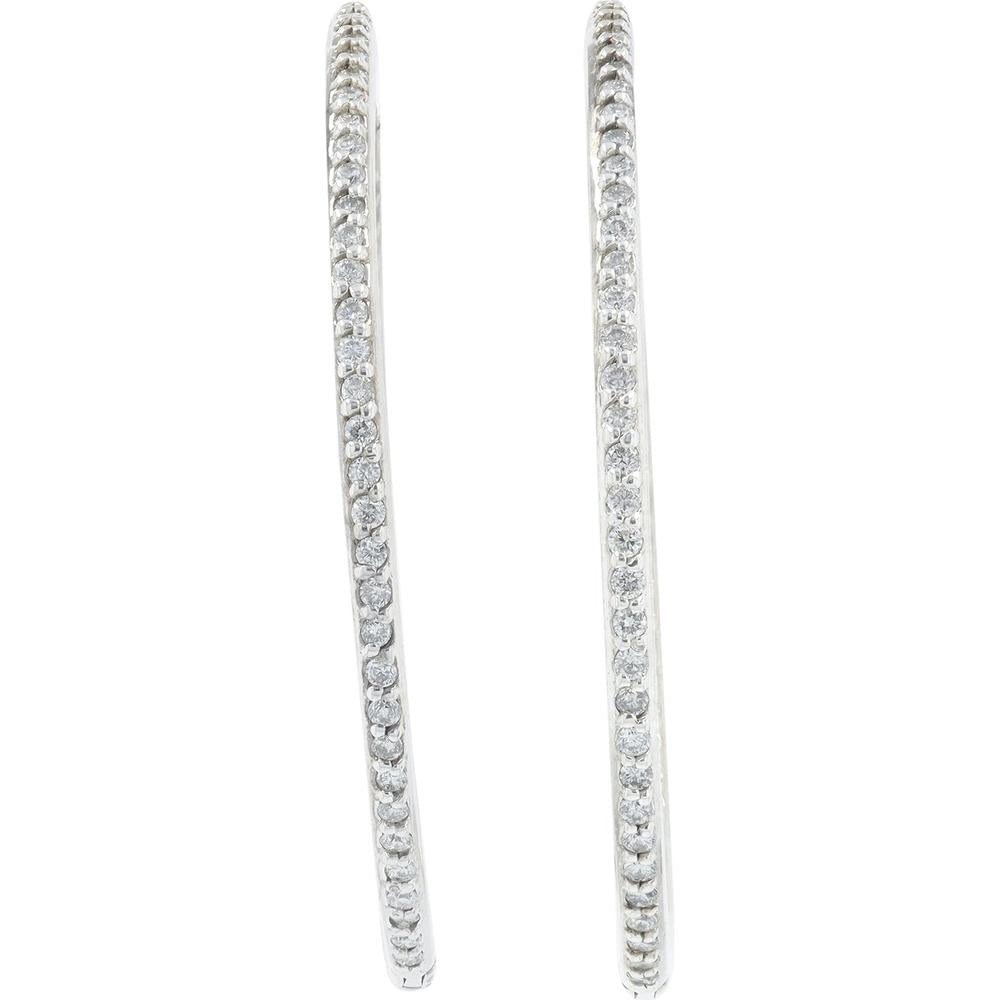 14K White Gold Inside - Out Hoop Earrings with Round Diamonds - 1.50 Carat Total Diamond Weight