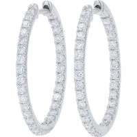 14K White Gold Inside-Out Hoop Earrings with Round Lab Grown Diamonds - 1.00 Carat Total Diamond Weight