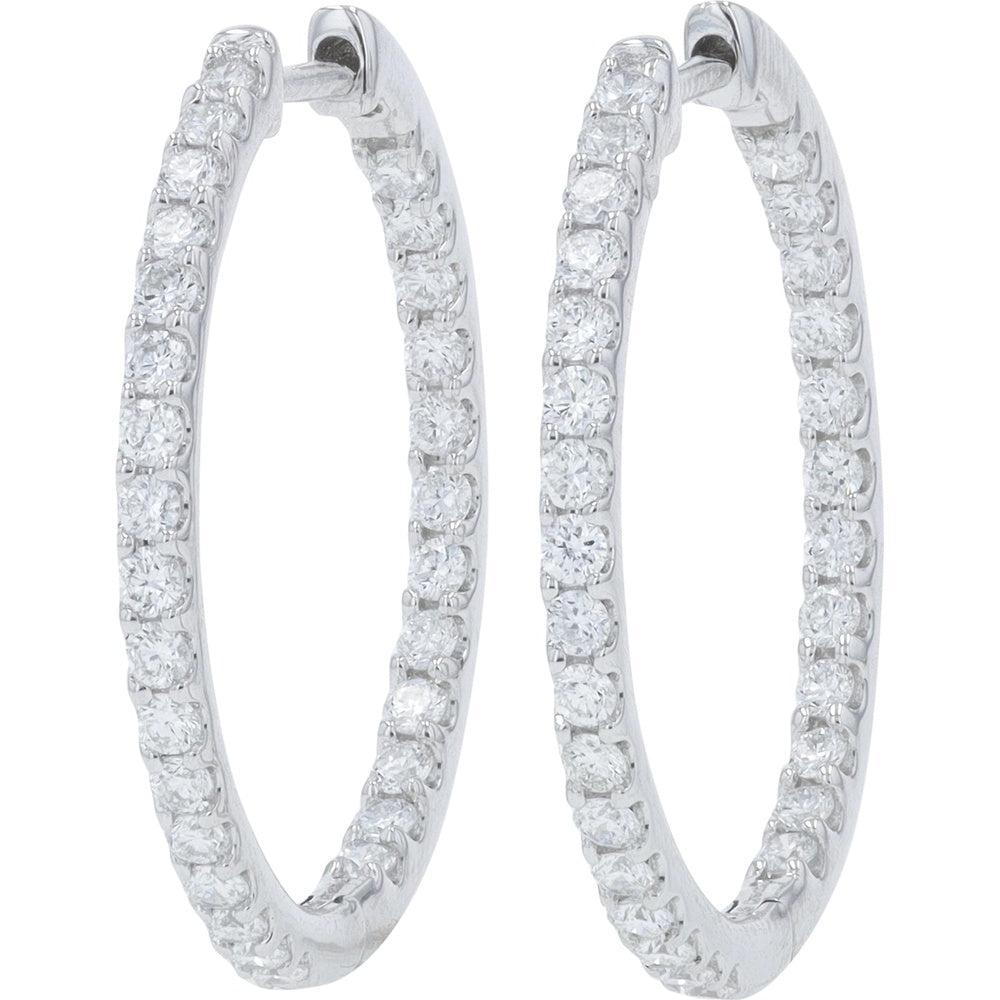 14K White Gold Inside-Out Hoop Earrings with Round Lab Grown Diamonds - 1.00 Carat Total Diamond Weight