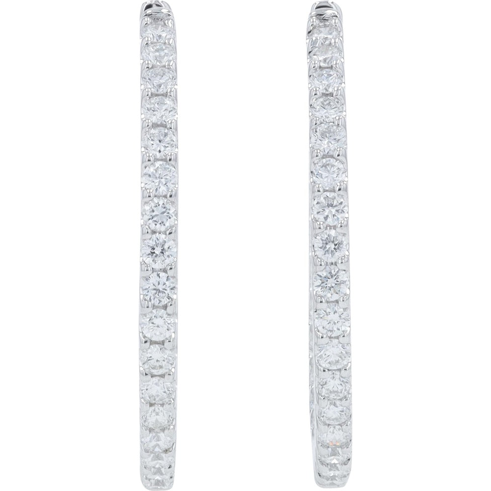 14K White Gold Inside-Out Hoop Earrings with Round Lab Grown Diamonds - 1.00 Carat Total Diamond Weight