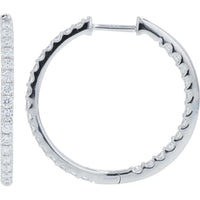 14K White Gold Inside-Out Hoop Earrings with Round Lab Grown Diamonds - 1.00 Carat Total Diamond Weight
