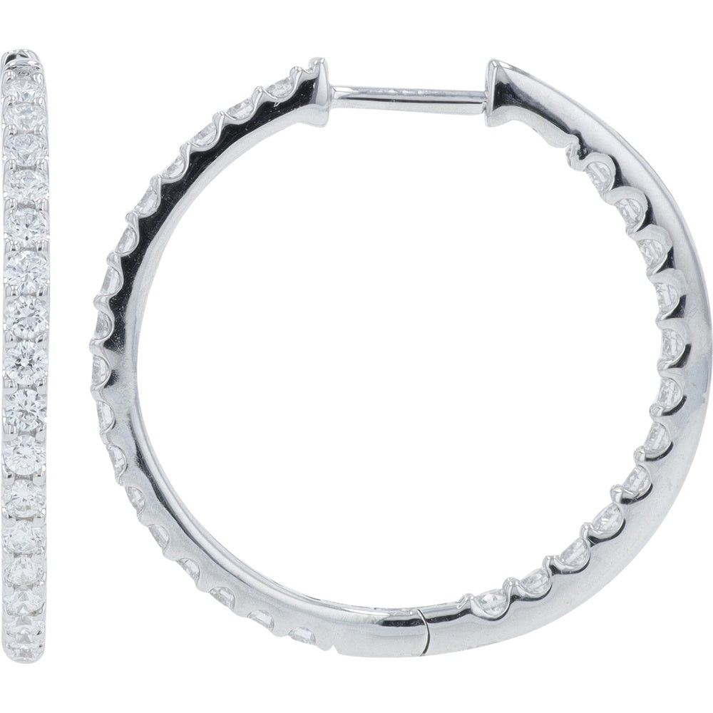 14K White Gold Inside-Out Hoop Earrings with Round Lab Grown Diamonds - 1.00 Carat Total Diamond Weight