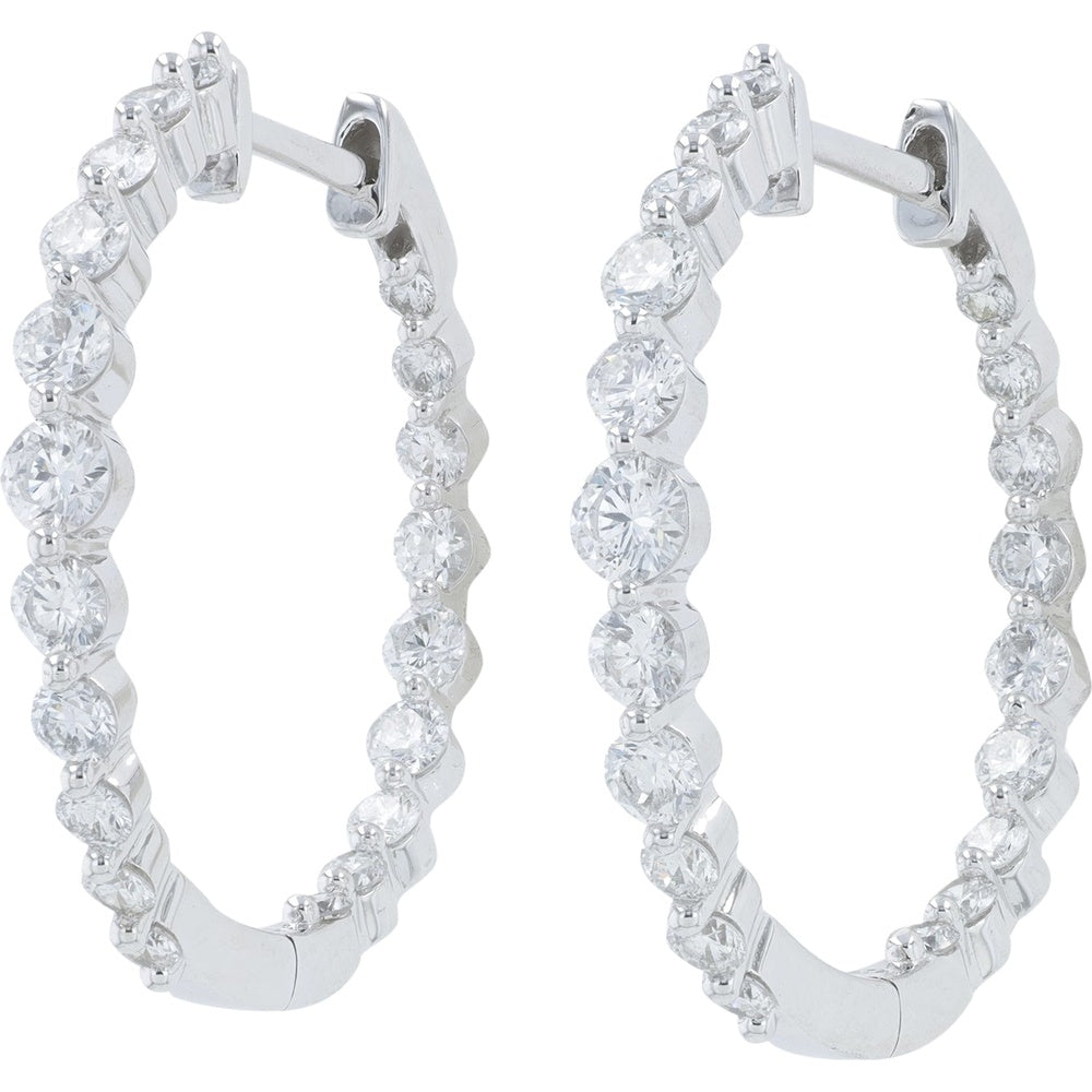 14K White Gold Inside-Out Hoop Earrings with Round Lab Grown Diamonds - 2.00 Carat Total Diamond Weight