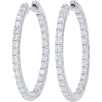 14K White Gold Inside-Out Hoop Earrings with Round Lab Grown Diamonds - 2.00 Carat Total Diamond Weight