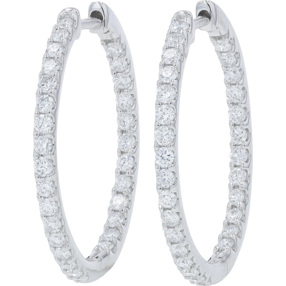 14K White Gold Inside-Out Hoop Earrings with Round Lab Grown Diamonds - 2.00 Carat Total Diamond Weight