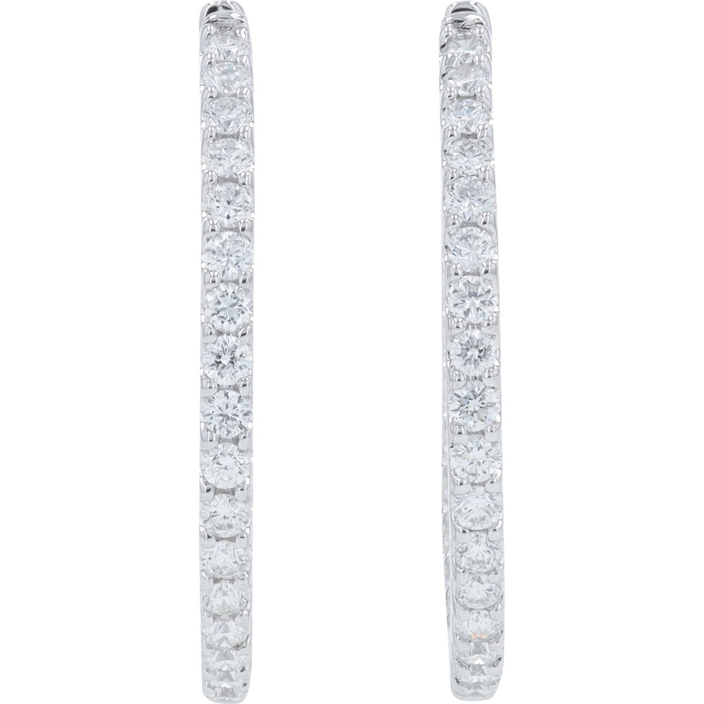 14K White Gold Inside-Out Hoop Earrings with Round Lab Grown Diamonds - 2.00 Carat Total Diamond Weight