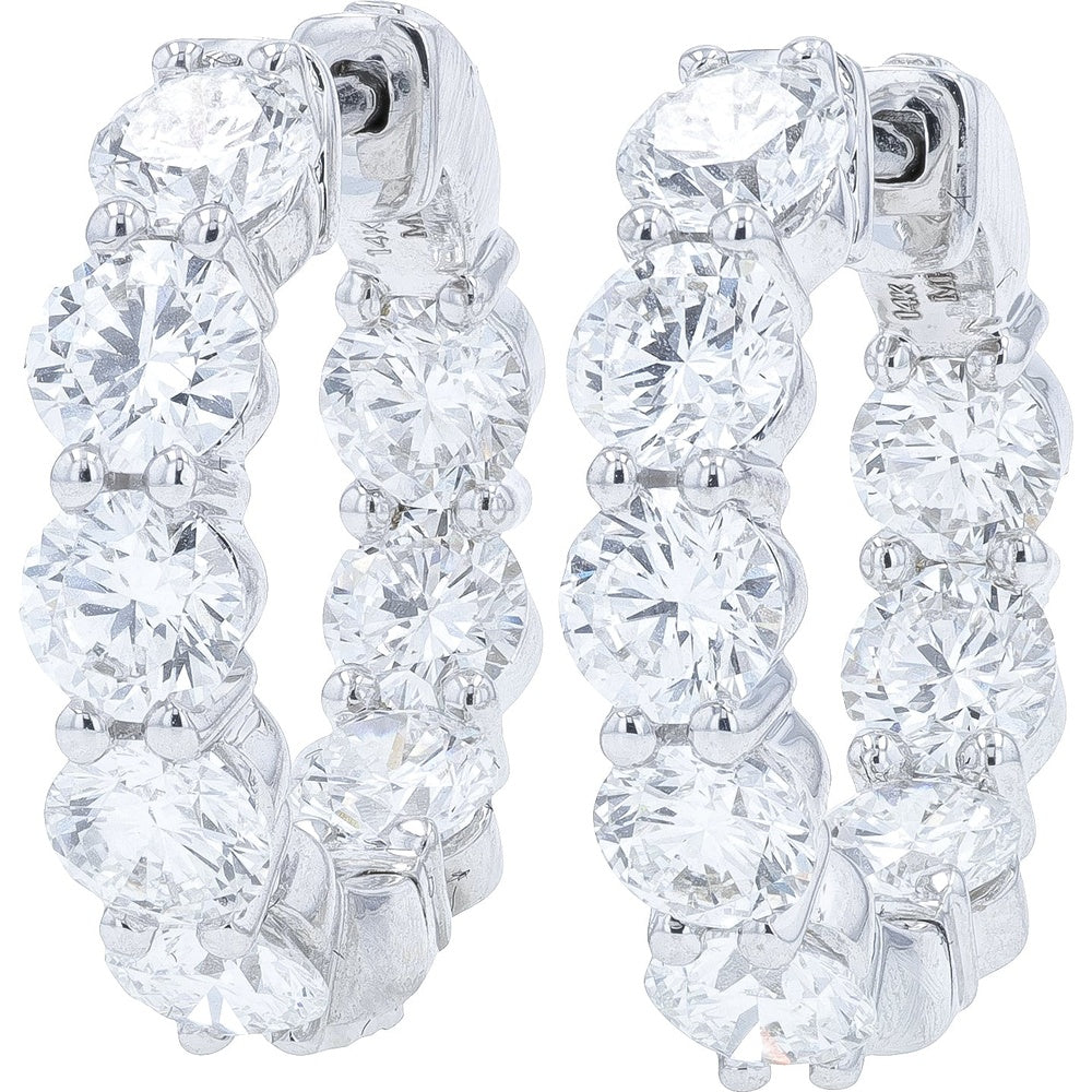 14K White Gold Inside-Out Hoop Earrings with Round Lab Grown Diamonds - 3.00 Carat Total Diamond Weight