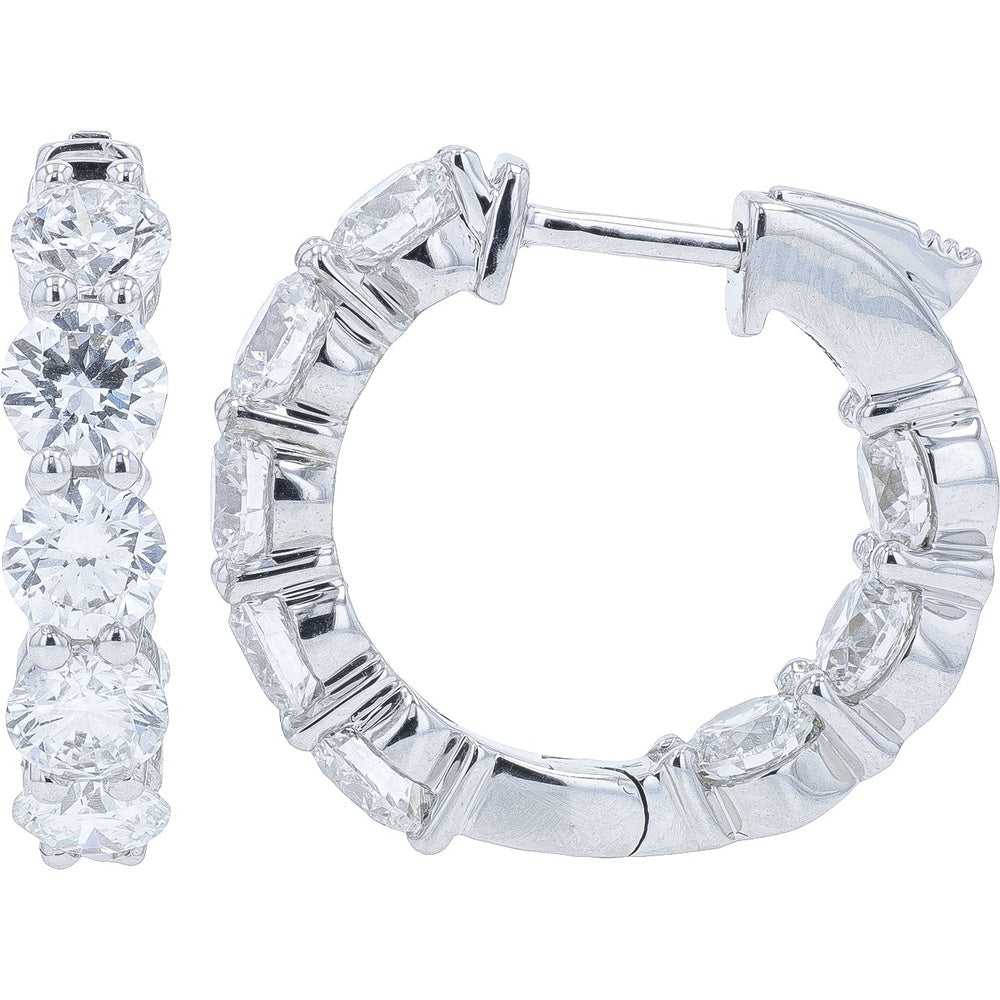 14K White Gold Inside-Out Hoop Earrings with Round Lab Grown Diamonds - 3.00 Carat Total Diamond Weight