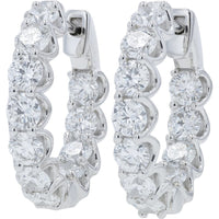 14K White Gold Inside-Out Hoop Earrings with Round Lab Grown Diamonds - 3.50 Carat Total Diamond Weight