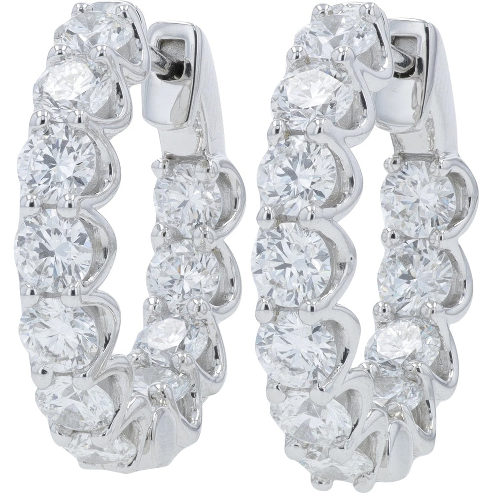 14K White Gold Inside-Out Hoop Earrings with Round Lab Grown Diamonds - 3.50 Carat Total Diamond Weight