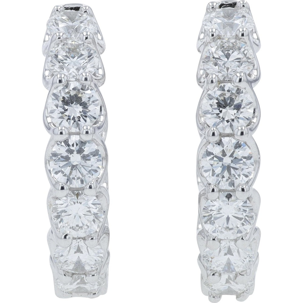 14K White Gold Inside-Out Hoop Earrings with Round Lab Grown Diamonds - 3.50 Carat Total Diamond Weight