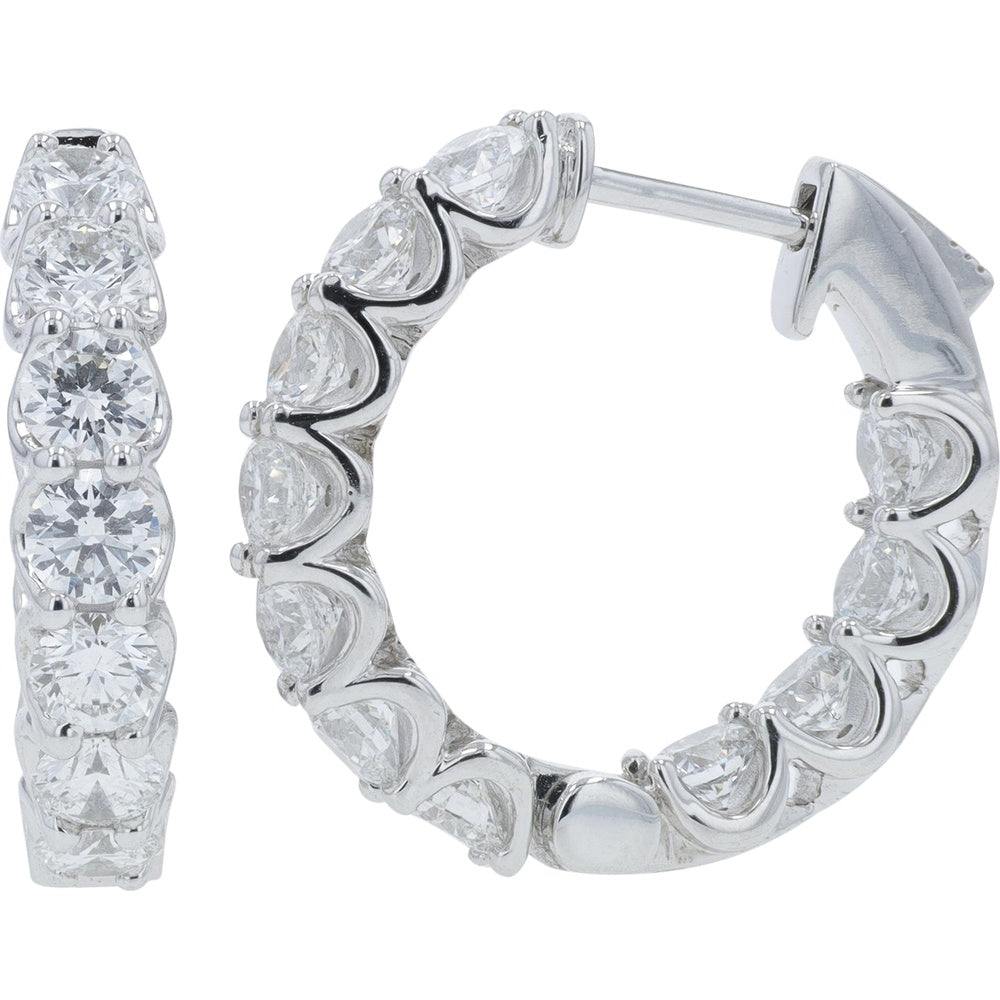 14K White Gold Inside-Out Hoop Earrings with Round Lab Grown Diamonds - 3.50 Carat Total Diamond Weight