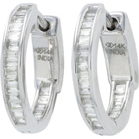 14K White Gold Inside-Out Huggie Hoop Earrings with Baguette Diamonds - 0.50 Carat Total Diamond Weight
