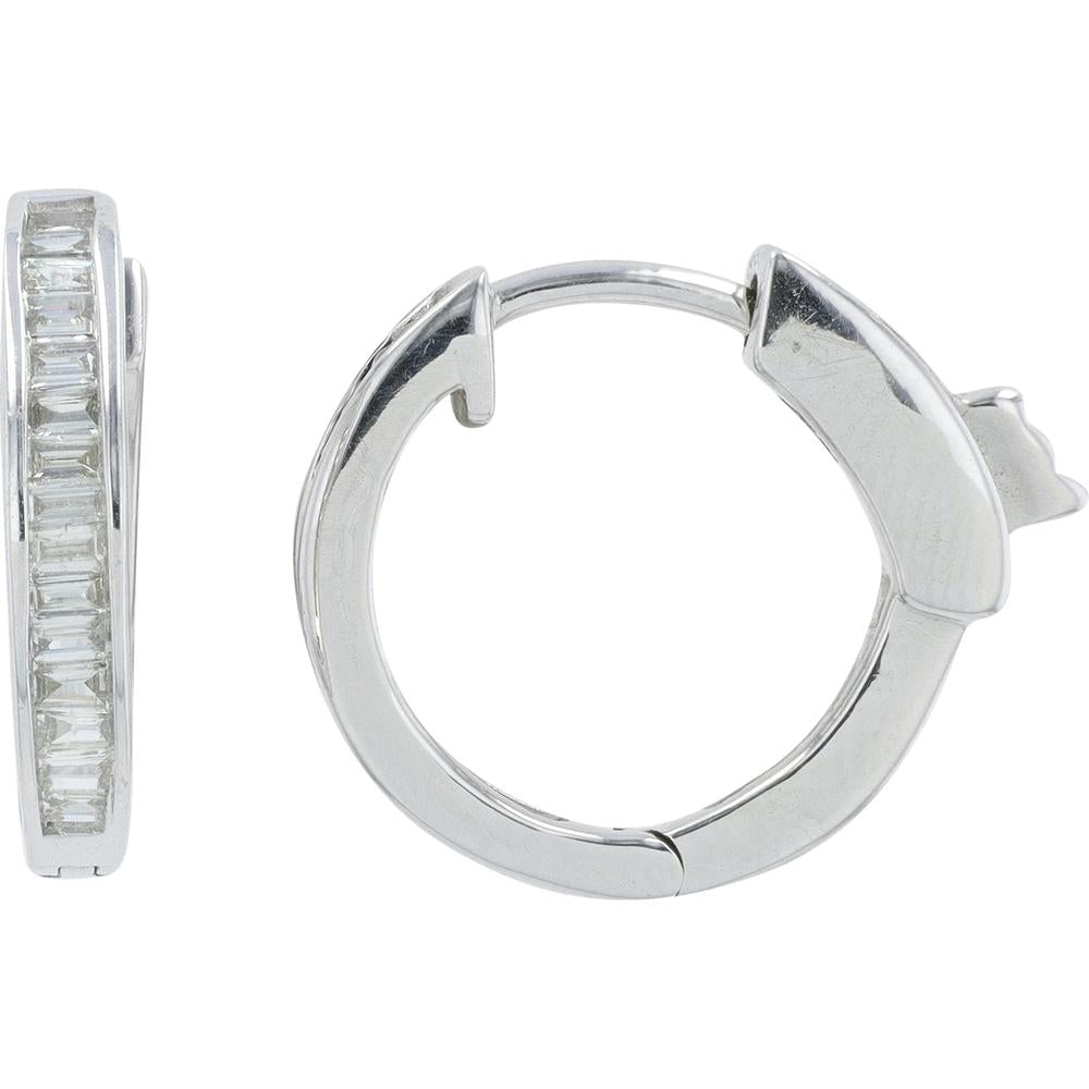 14K White Gold Inside-Out Huggie Hoop Earrings with Baguette Diamonds - 0.50 Carat Total Diamond Weight
