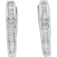 14K White Gold Inside-Out Huggie Hoop Earrings with Baguette Diamonds - 0.50 Carat Total Diamond Weight