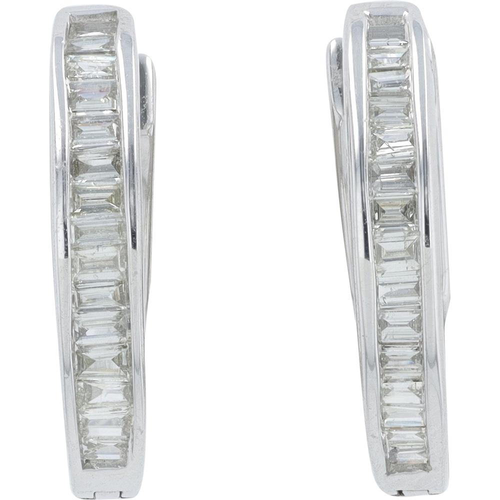 14K White Gold Inside-Out Huggie Hoop Earrings with Baguette Diamonds - 0.50 Carat Total Diamond Weight