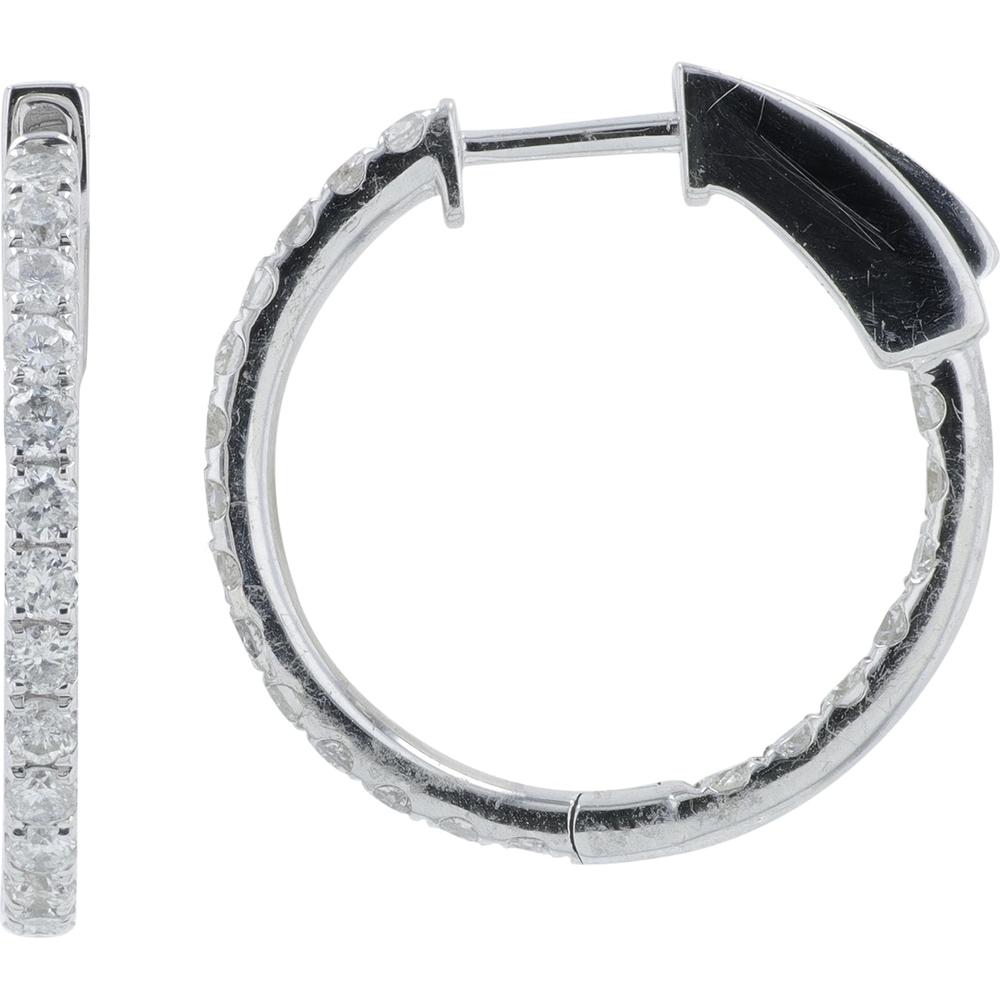 14K White Gold Inside - Out Medium Hoop Earrings with 1.00 Carat Total Prong Set Round Diamonds