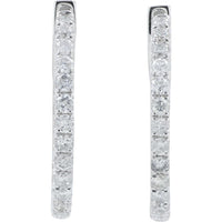 14K White Gold Inside - Out Medium Hoop Earrings with 1.00 Carat Total Prong Set Round Diamonds