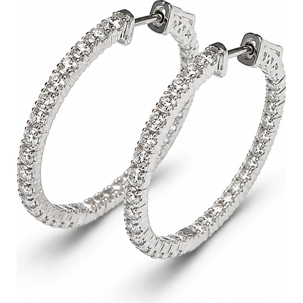 14K White Gold Inside-Out Medium Hoop Earrings with 4-Prong Set Round Diamonds - 3.32 Carat Total Diamond Weight by Auriventus