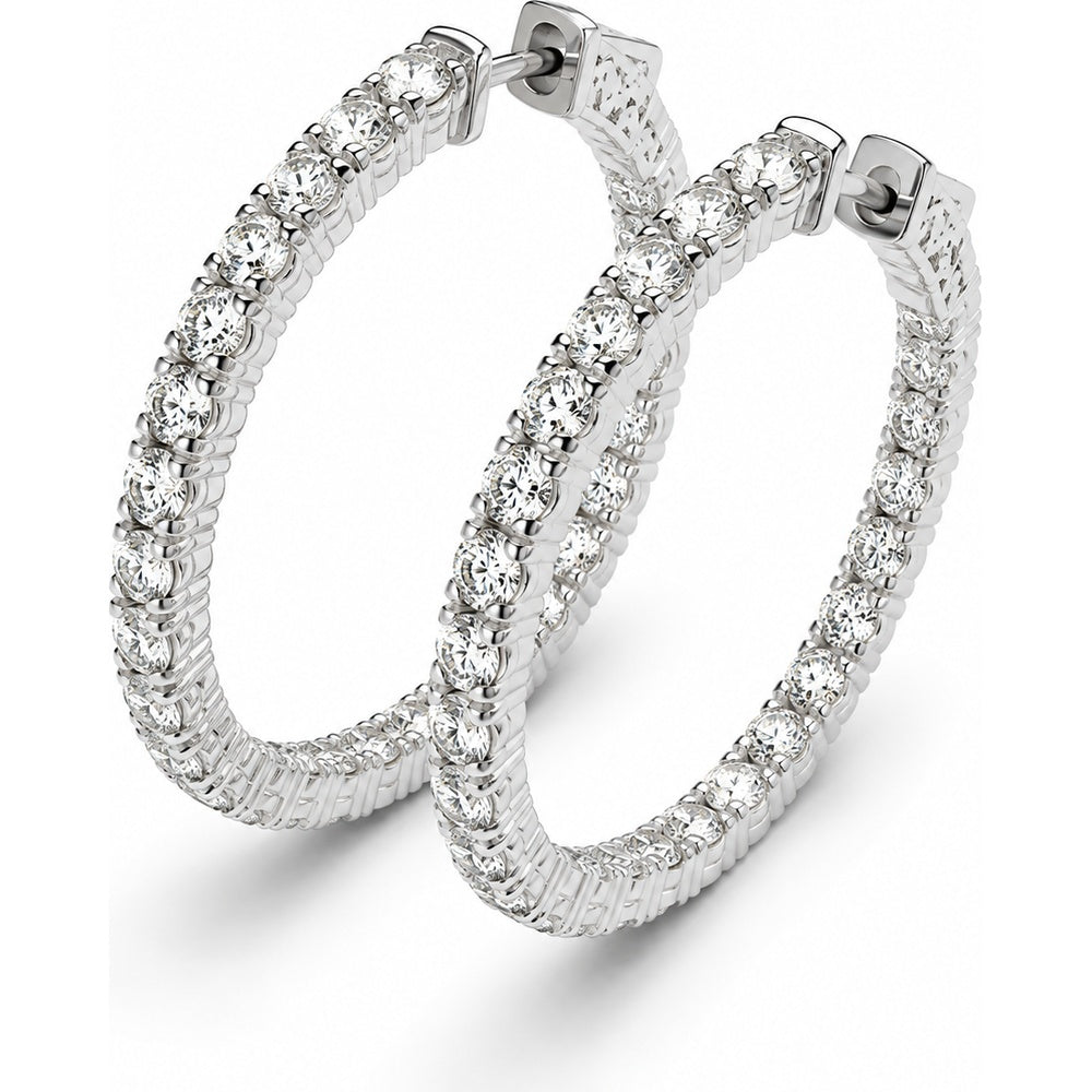 14K White Gold Inside-Out Medium Hoop Earrings with Prong-Set Round Brilliant Diamonds - 5.45 Carat Total Diamond Weight by Auriventus