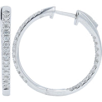 14K White Gold Inside-Out Medium Hoop Earrings with Prong-Set Round Diamonds - 0.50 Carat Total Diamond Weight