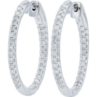 14K White Gold Inside-Out Medium Hoop Earrings with Prong-Set Round Diamonds - 0.50 Carat Total Diamond Weight
