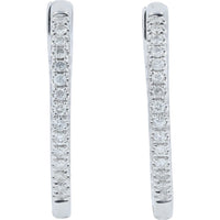 14K White Gold Inside-Out Medium Hoop Earrings with Prong-Set Round Diamonds - 0.50 Carat Total Diamond Weight